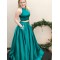 A-Line Two Pieces Beaded Long Prom Dresses Formal Evening Dresses with Pocket 601018