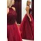Ball Gown Hatler Beaded Long Burgundy Prom Dresses Formal Evening Dresses 601019