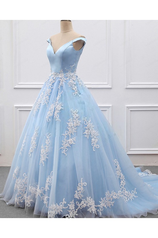 Ball Gown Lace Off-the-Shoulder Long Blue Prom Dresses Formal Evening Dresses 601023 Ball Gown Lace Off-the-Shoulder Long Blue Prom Dresses Formal Evening Dresses 601023