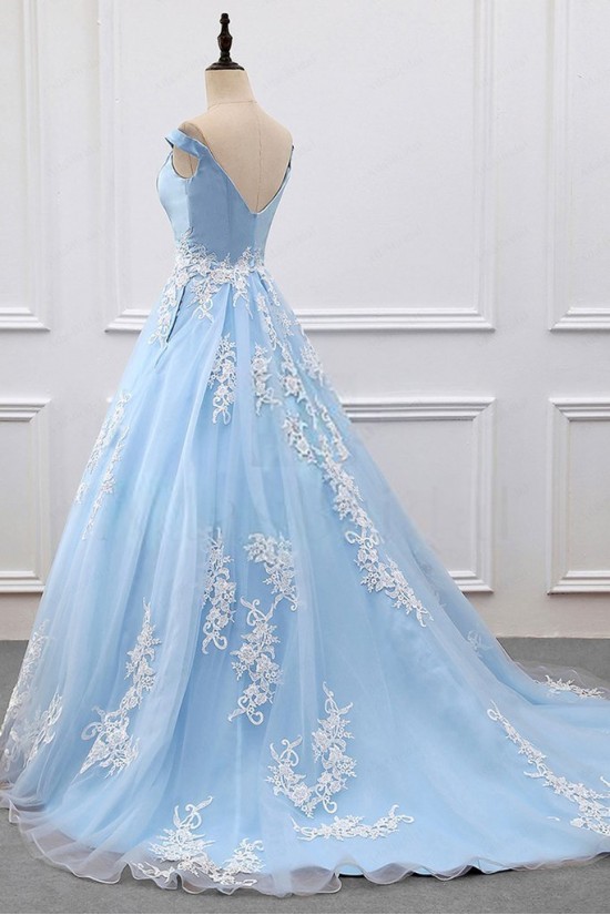 Ball Gown Lace Off-the-Shoulder Long Blue Prom Dresses Formal Evening Dresses 601023 Ball Gown Lace Off-the-Shoulder Long Blue Prom Dresses Formal Evening Dresses 601023