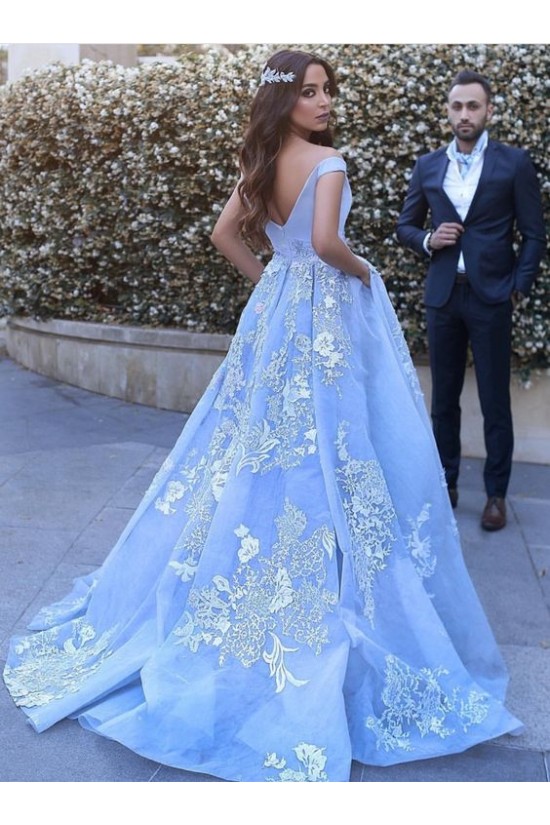 Ball Gown Lace Off-the-Shoulder Long Blue Prom Dresses Formal Evening Dresses 601023 Ball Gown Lace Off-the-Shoulder Long Blue Prom Dresses Formal Evening Dresses 601023