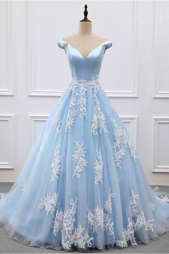 Ball Gown Lace Off-the-Shoulder Long Blue Prom Dresses Formal Evening Dresses 601023 Ball Gown Lace Off-the-Shoulder Long Blue Prom Dresses Formal Evening Dresses 601023