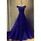 A-Line Lace Long Blue Prom Dresses Formal Evening Dresses 601026