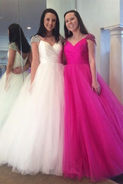 Beaded Tulle Ball Gown Long Prom Dresses Formal Evening Dresses 601030