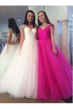 Beaded Tulle Ball Gown Long Prom Dresses Formal Evening Dresses 601030