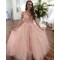 Long Pink Lace Tulle Prom Dresses Formal Evening Dresses 601032