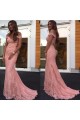 Mermaid Long Pink Lace Off-the-Shoulder Prom Dresses Formal Evening Dresses 601033