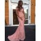 Mermaid Long Pink Lace Off-the-Shoulder Prom Dresses Formal Evening Dresses 601033