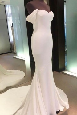 Mermaid Long White Prom Dresses Formal Evening Dresses 601036