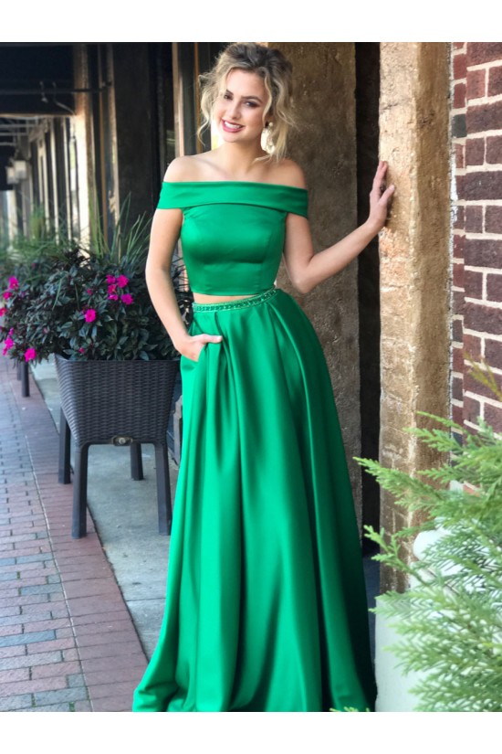 Two Pieces Long Green Beaded Prom Dresses Formal Evening Dresses 601037 Two Pieces Long Green Beaded Prom Dresses Formal Evening Dresses 601037