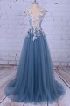 Long Lace and Tulle Prom Dresses Formal Evening Dresses with Flowers 601039