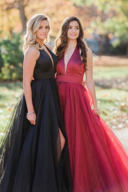 A-Line V-Neck Long Prom Dresses Formal Evening Dresses 601041