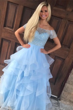 Beaded Off-the-Shoulder Long Prom Dresses Formal Evening Dresses 601045