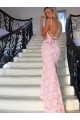 Long Pink Mermaid Lace Prom Dresses Formal Evening Dresses 601046