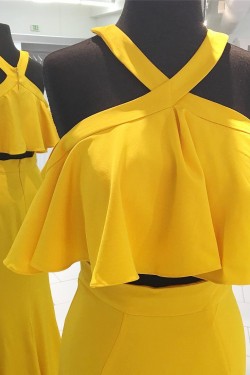 Mermaid Two Pieces Long Yellow Prom Dresses Formal Evening Dresses 601048