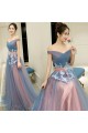 A-Line Off-the-Shoulder Tulle Long Prom Dresses Formal Evening Dresses 601050