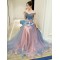 A-Line Off-the-Shoulder Tulle Long Prom Dresses Formal Evening Dresses 601050