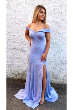 Mermaid Off-the-Shoulder Long Prom Dresses Formal Evening Dresses with Side Slit 601054