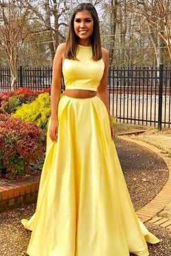 Long Yellow Two Pieces Prom Dresses Formal Evening Dresses 601055
