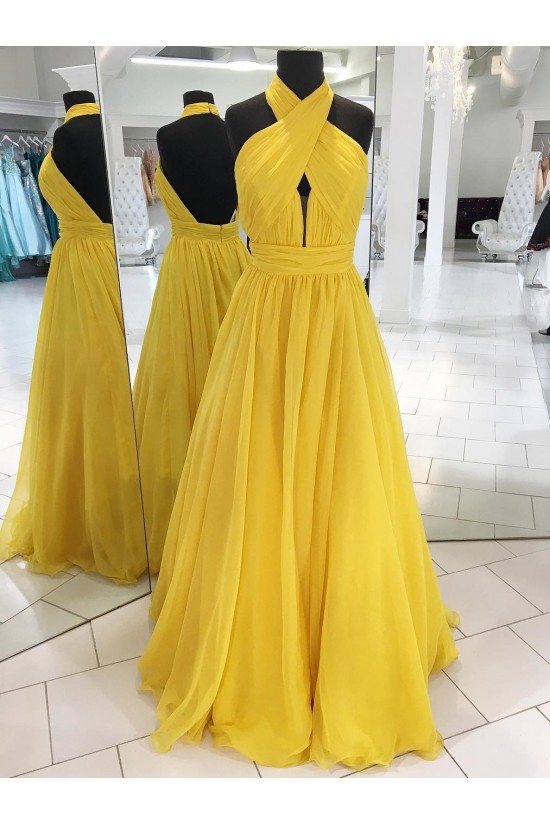 Long Yellow Halter Chiffon Prom Dresses Formal Evening Dresses 601056 Long Yellow Halter Chiffon Prom Dresses Formal Evening Dresses 601056