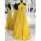 Long Yellow Halter Chiffon Prom Dresses Formal Evening Dresses 601056