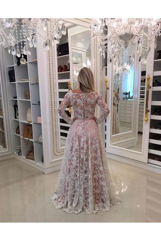 A-Line Long Sleeves Lace Long Prom Dresses Formal Evening Dresses 601057 A-Line Long Sleeves Lace Long Prom Dresses Formal Evening Dresses 601057