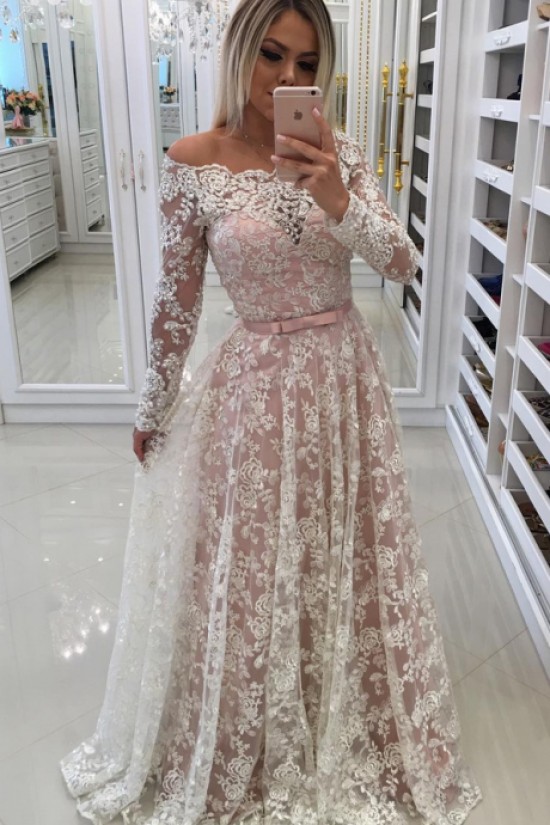 A-Line Long Sleeves Lace Long Prom Dresses Formal Evening Dresses 601057 A-Line Long Sleeves Lace Long Prom Dresses Formal Evening Dresses 601057