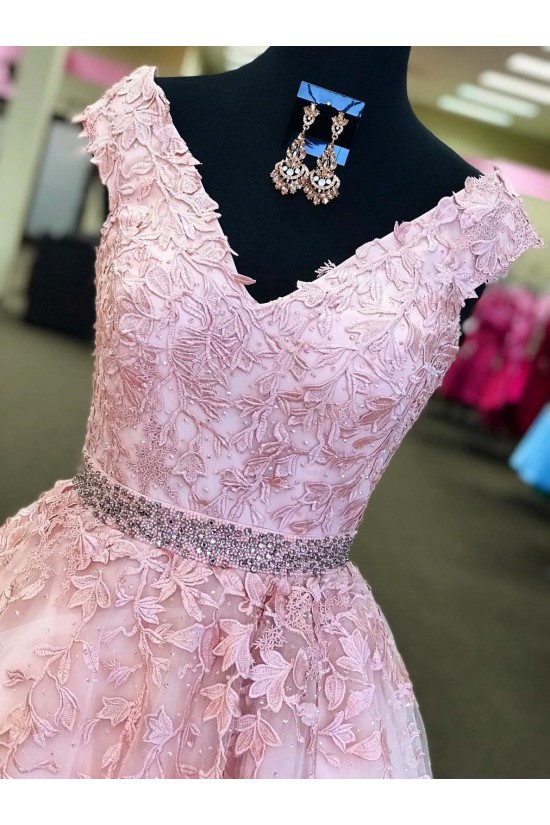 Long Pink V-Neck Lace Beaded Prom Dresses Formal Evening Dresses 601058 Long Pink V-Neck Lace Beaded Prom Dresses Formal Evening Dresses 601058
