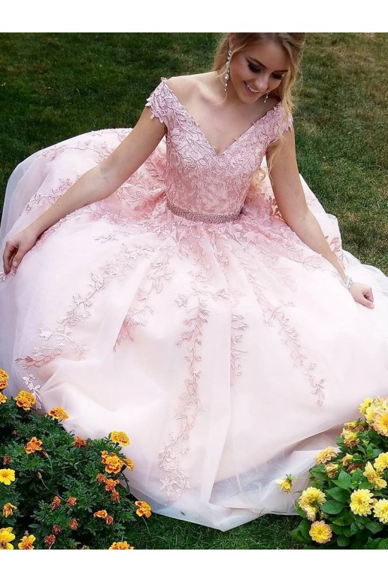 Long Pink V-Neck Lace Beaded Prom Dresses Formal Evening Dresses 601058 Long Pink V-Neck Lace Beaded Prom Dresses Formal Evening Dresses 601058