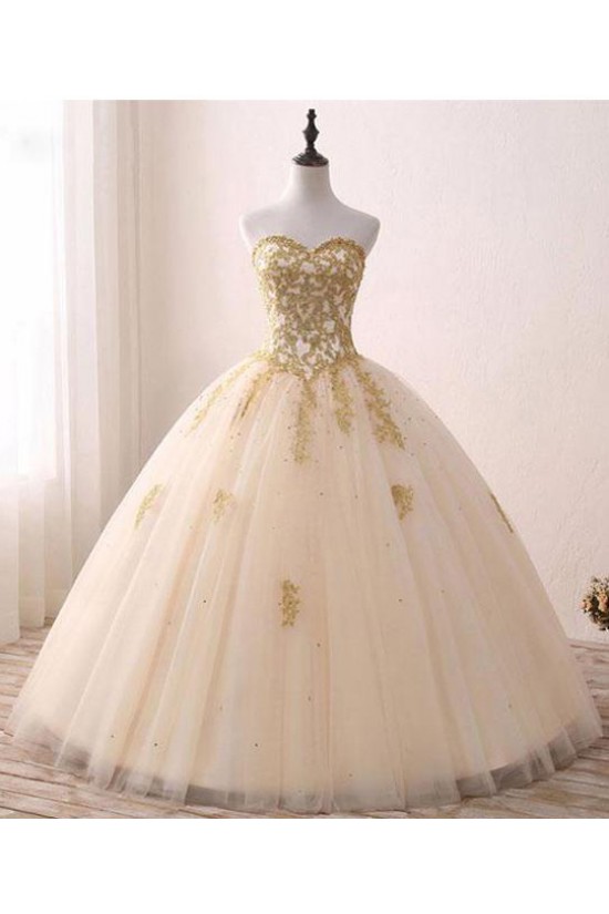 Ball Gown Sweetheart Gold Lace Appliques Long Prom Dresses Formal Evening Dresses 601059 Ball Gown Sweetheart Gold Lace Appliques Long Prom Dresses Formal Evening Dresses 601059