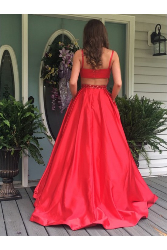 A-Line Long Red Beaded Prom Dresses Formal Evening Dresses 601060 A-Line Long Red Beaded Prom Dresses Formal Evening Dresses 601060