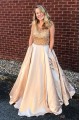 A-Line Beaded Satin Long Prom Dresses Formal Evening Dresses 601061