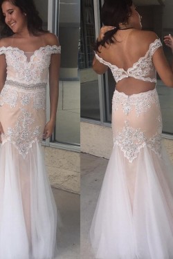 Mermaid Off-the-Shoulder Beaded Long Prom Dresses Formal Evening Dresses 601062