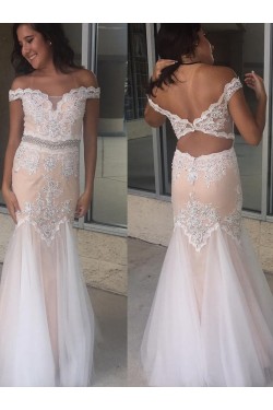 Mermaid Off-the-Shoulder Beaded Long Prom Dresses Formal Evening Dresses 601062