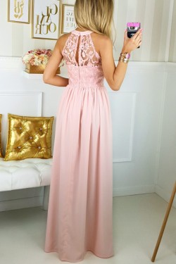 Long Pink Lace Chiffon Prom Dresses Formal Evening Dresses 601064