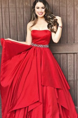 Long Red Beaded Prom Dresses Formal Evening Dresses 601066