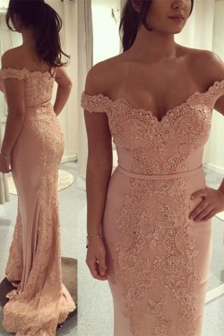 Mermaid Off-the-Shoulder Lace Long Prom Dresses Formal Evening Dresses 601070