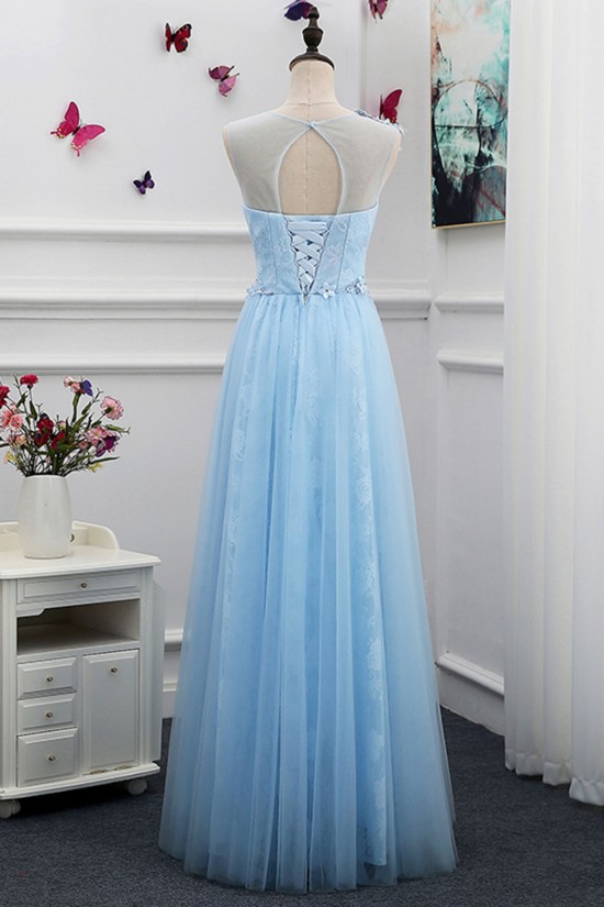 Long Blue Lace Tulle Prom Dresses Formal Evening Dresses 601072 Long Blue Lace Tulle Prom Dresses Formal Evening Dresses 601072