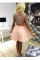 A-Line Short Pink Lace Prom Dresses Formal Evening Dresses 601073