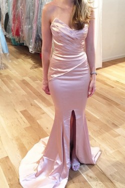 Mermaid Long Prom Dresses Formal Evening Dresses with Front Slit 601075