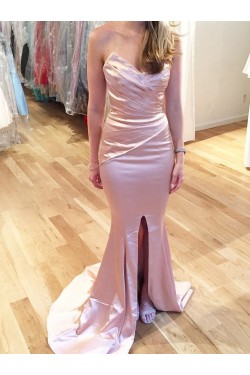 Mermaid Long Prom Dresses Formal Evening Dresses with Front Slit 601075