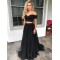 Two Pieces Long Black Off-the-Shoulder Prom Dresses Formal Evening Dresses 601076