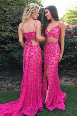 Lace Two Pieces Long Prom Dresses Formal Evening Dresses 601077