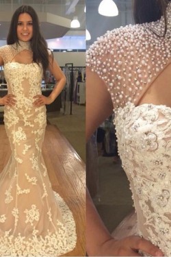 Mermaid Beaded Lace Long Prom Dresses Formal Evening Dresses 601082