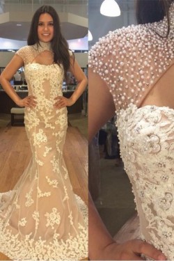 Mermaid Beaded Lace Long Prom Dresses Formal Evening Dresses 601082