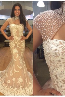 Mermaid Beaded Lace Long Prom Dresses Formal Evening Dresses 601082