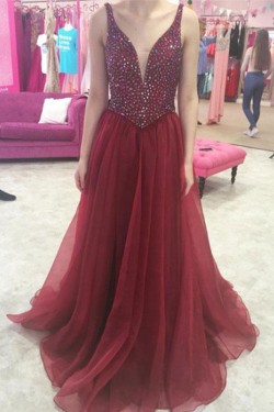 A-Line Beaded Long Prom Dresses Formal Evening Dresses 601083