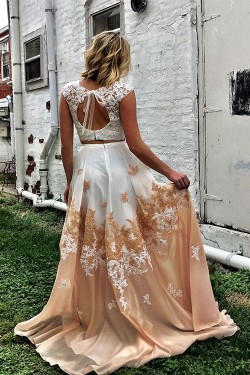 Two Pieces Lace Long Prom Dresses Formal Evening Dresses 601084