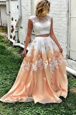 Two Pieces Lace Long Prom Dresses Formal Evening Dresses 601084