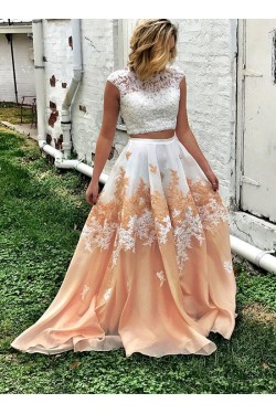Two Pieces Lace Long Prom Dresses Formal Evening Dresses 601084